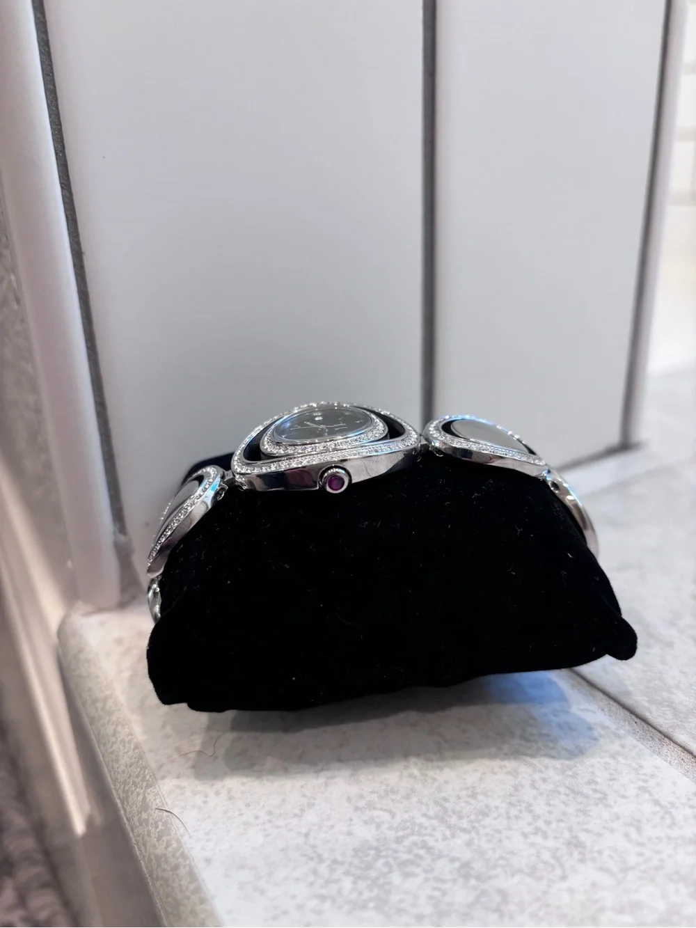 Y2K Rhinestone Bracelet Watch Silver Black Dial Glam McBling NWT